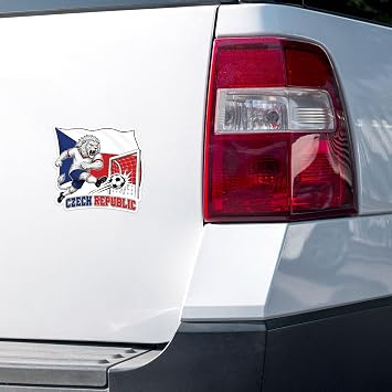 Czech Republic Flag National Team Mascot Football World Cup Sticker - Waterproof Outdoor Car Bumper Vinyl Decal, 5 Inch
