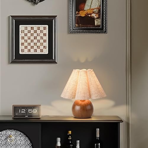 Miniatura 5 de Bonita lámpara de mesa pequeña de granja, lámparas de mesa vintage de grano de madera para mesita de noche de dormitorio, lindas lámparas de mesa