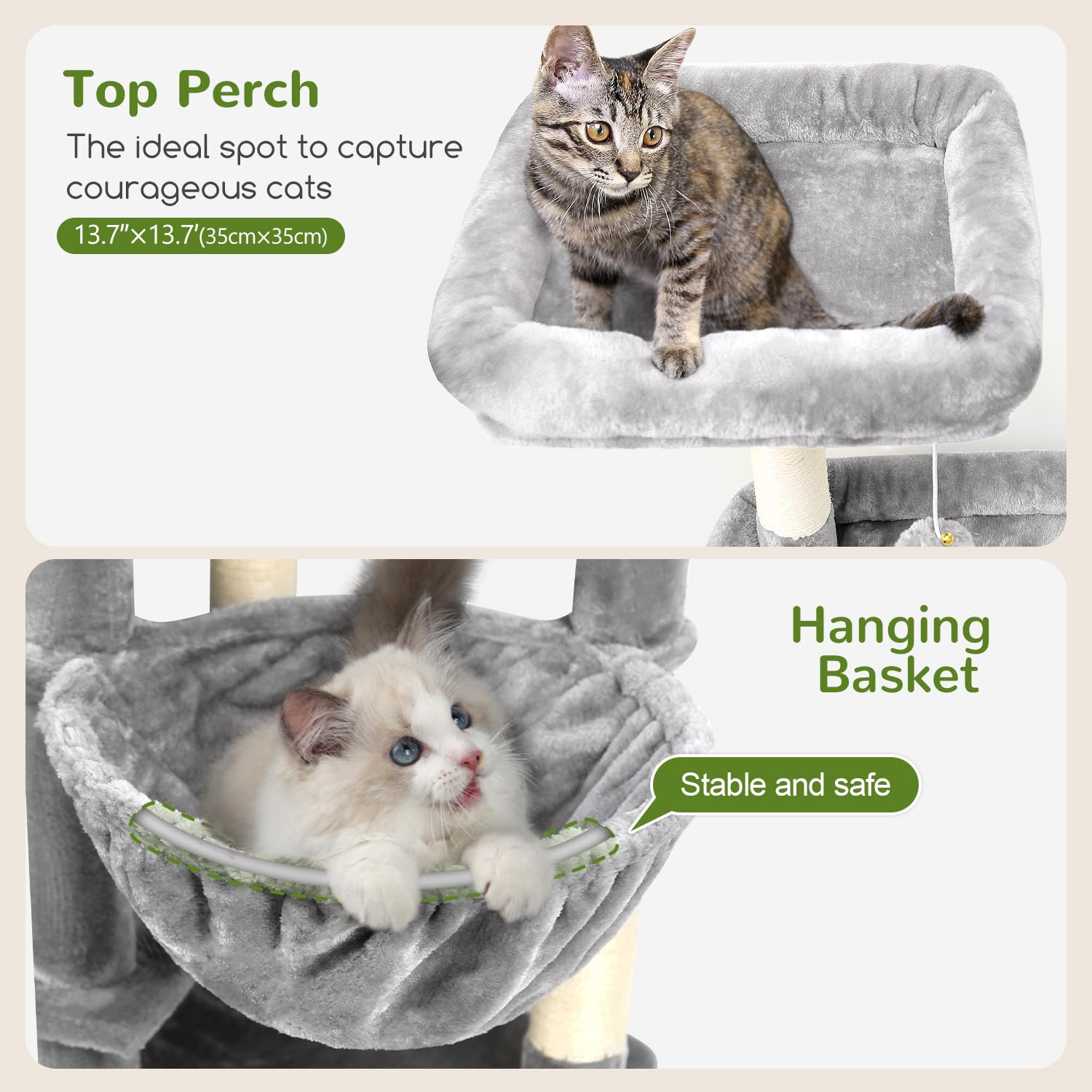 Globlazer Tiragraffi per Gatti XL, Albero Gatti Grandi Alto 167 cm con Grande Piattaforma Imbottiti Trespoli Grotte Cesto, Torre del Gatto Stabile per 3-4 Grandi Gatto Adulti (F65B, Grigio Chiaro)