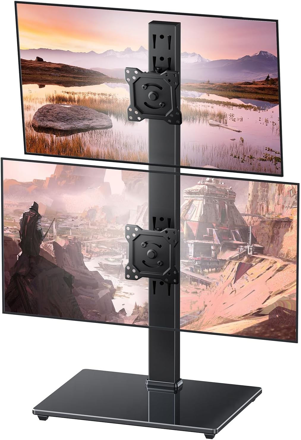 Dual Monitor Stand, FreeStanding Desk Stand for Two 13-32 inch Screens, Vertical Monitor Riser with Swivel, Tilt, Rotation, 4 Height Options, Holds One (1) Screen Up to 77Lbs, VESA 75x75mm/100x100mm