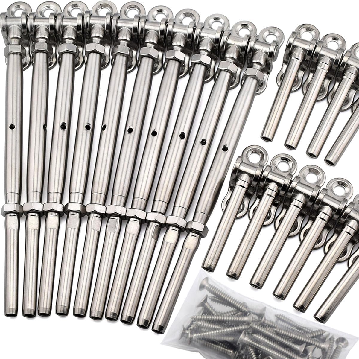 Stainless Steel Cable Railing Hardware Kit, for 3/16 Cable Railing System, for Wood Posts, Adjustable Angle Swage Turnbuckle Kit 10 Pairs