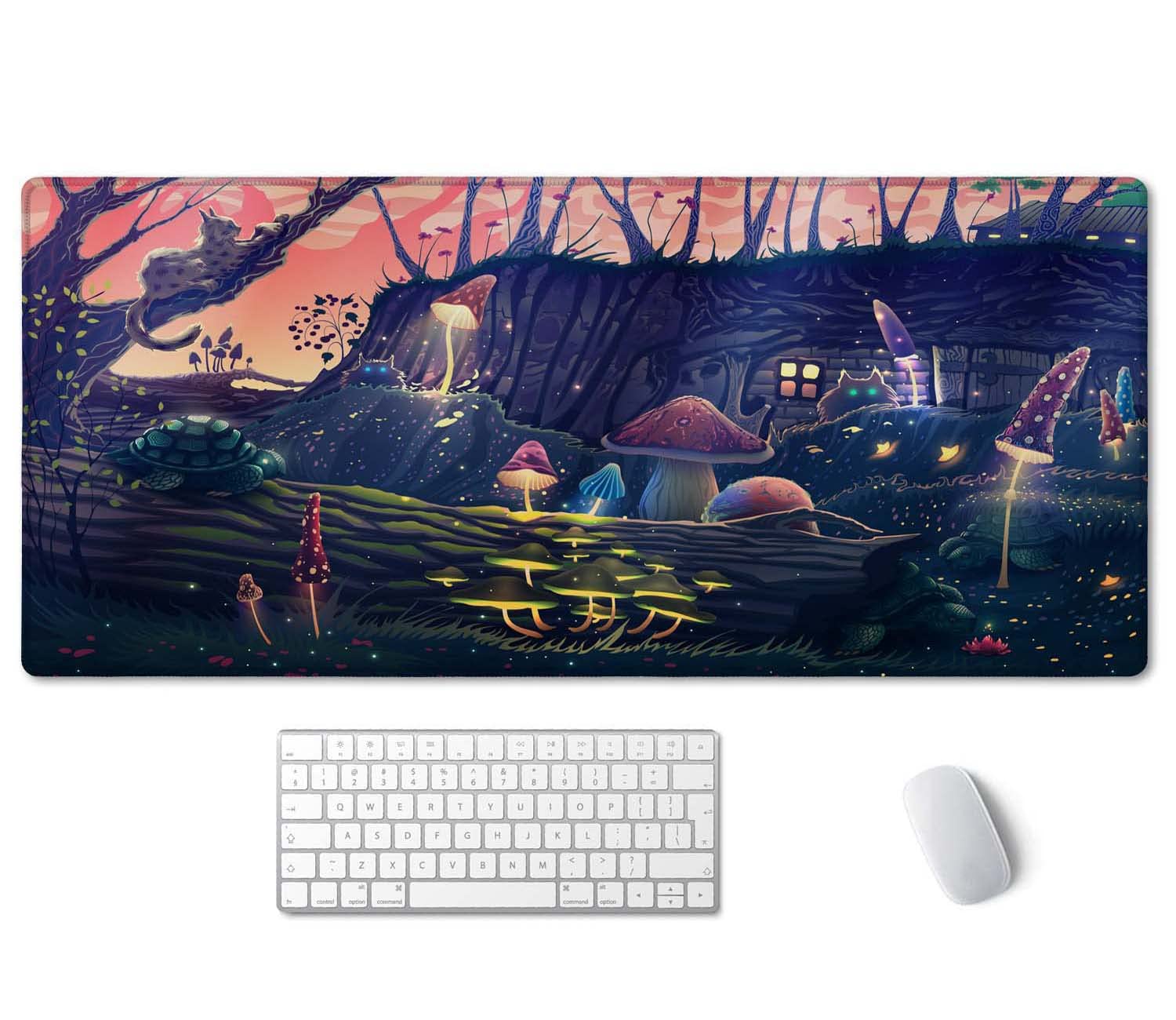 SSOIU Mushroom Garden with Wild Animals Desk mat, Gaming Desk Pad, Aesthetic Desk Mat, Extra Large Desk Mat, Extended Mouse Pad, XXL Gaming Mouse Pads, Large Big Mousepad 35.5'' X 15.7''