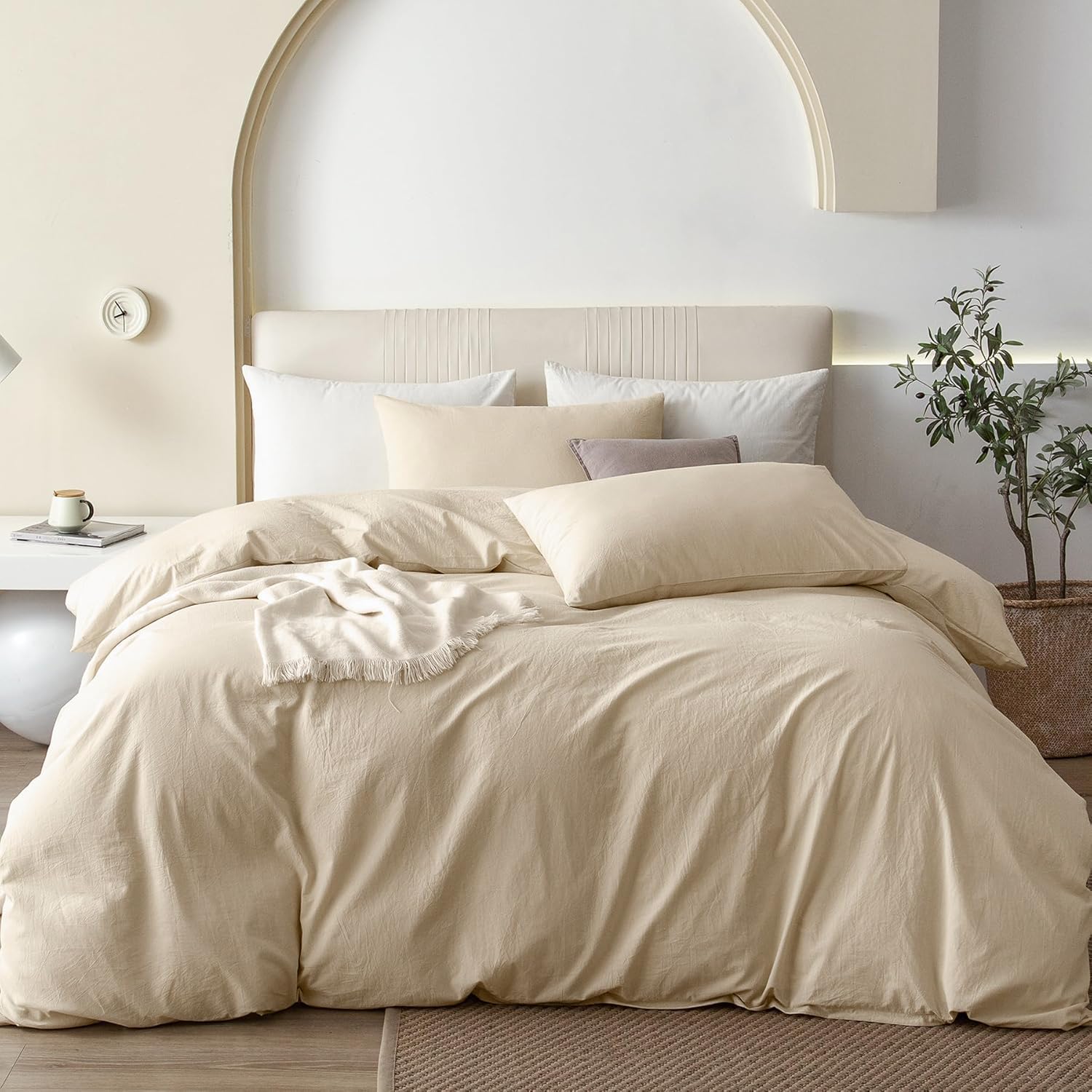 Covebett Bettwäsche Baumwolle 140x200 Beige Creme Taupe Uni Einfarbig Weich Renforce Baumwollbettwäsche Set Ästhetik Unifarben ÖKO-TEX Einzelbett Bettbezug und Kissenbezug 70x90cm Reißverschluss