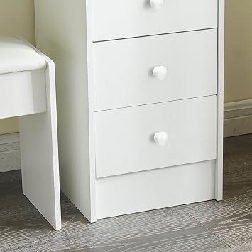 80cm Wide Dressing Table with Light, Adjustable Brightness, Small Vanity Table with Mirror and 1 Stool, 5 Large Drawers for Girls, 80 x 36 x 131 cm, Modern, White