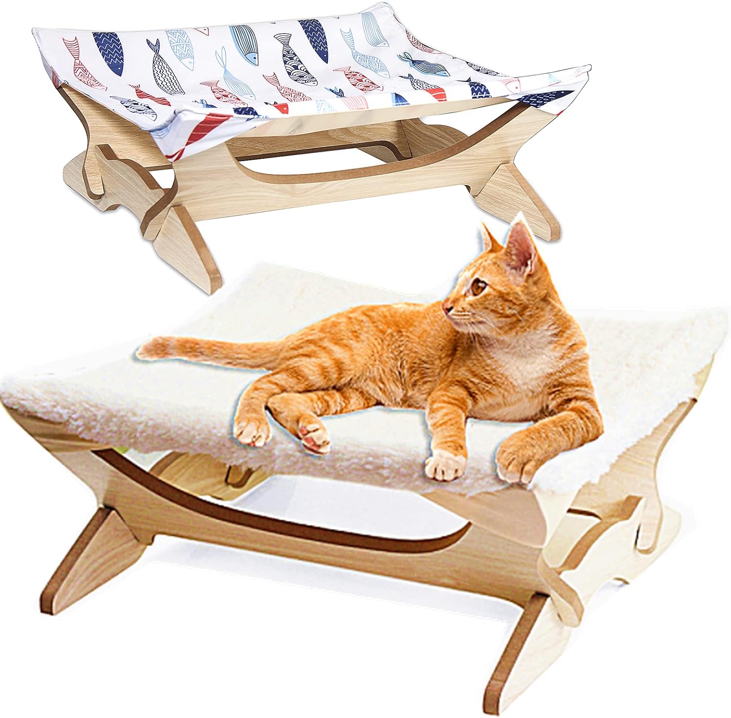 Kvittra Cat Bed Cat Hammock, Wooden Pet Bed FreeStanding Cat Sleeping