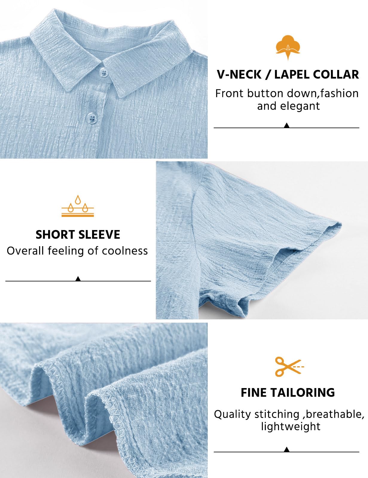 Yuson Girl Camicia Donna Camicetta Donna Manica Corta Cotone da Donna Blusa Maglietta Elegante con Scollo a V Casual Camicie Abbottonate Top Tinta Unita Estive Shirt Classico Maglia