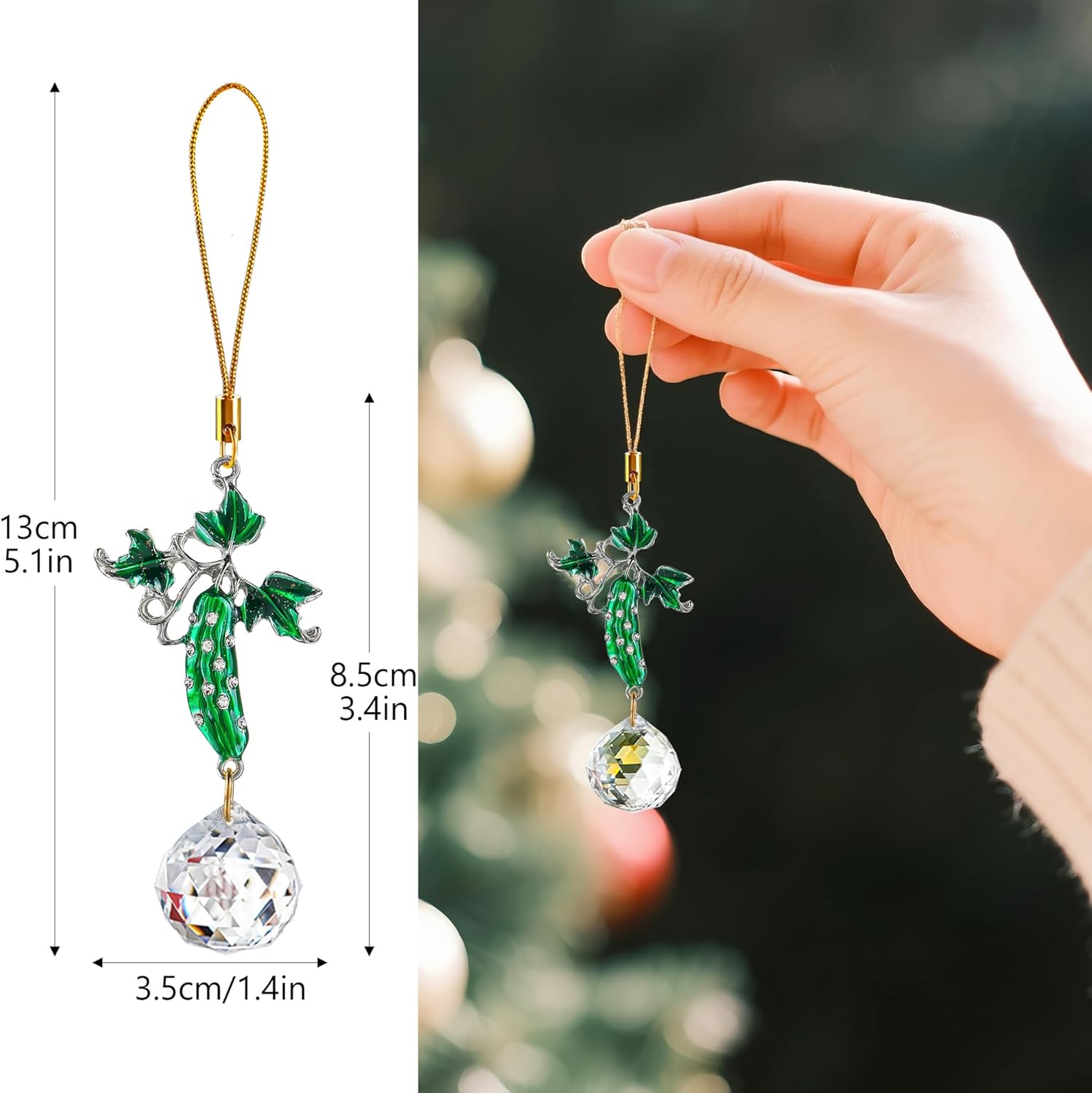 H&D HYALINE & DORA 3 Pack Sun Catcher Crystal Honeycomb Bee Ornaments and H&D HYALINE & DORA Christmas Pickle Ornament