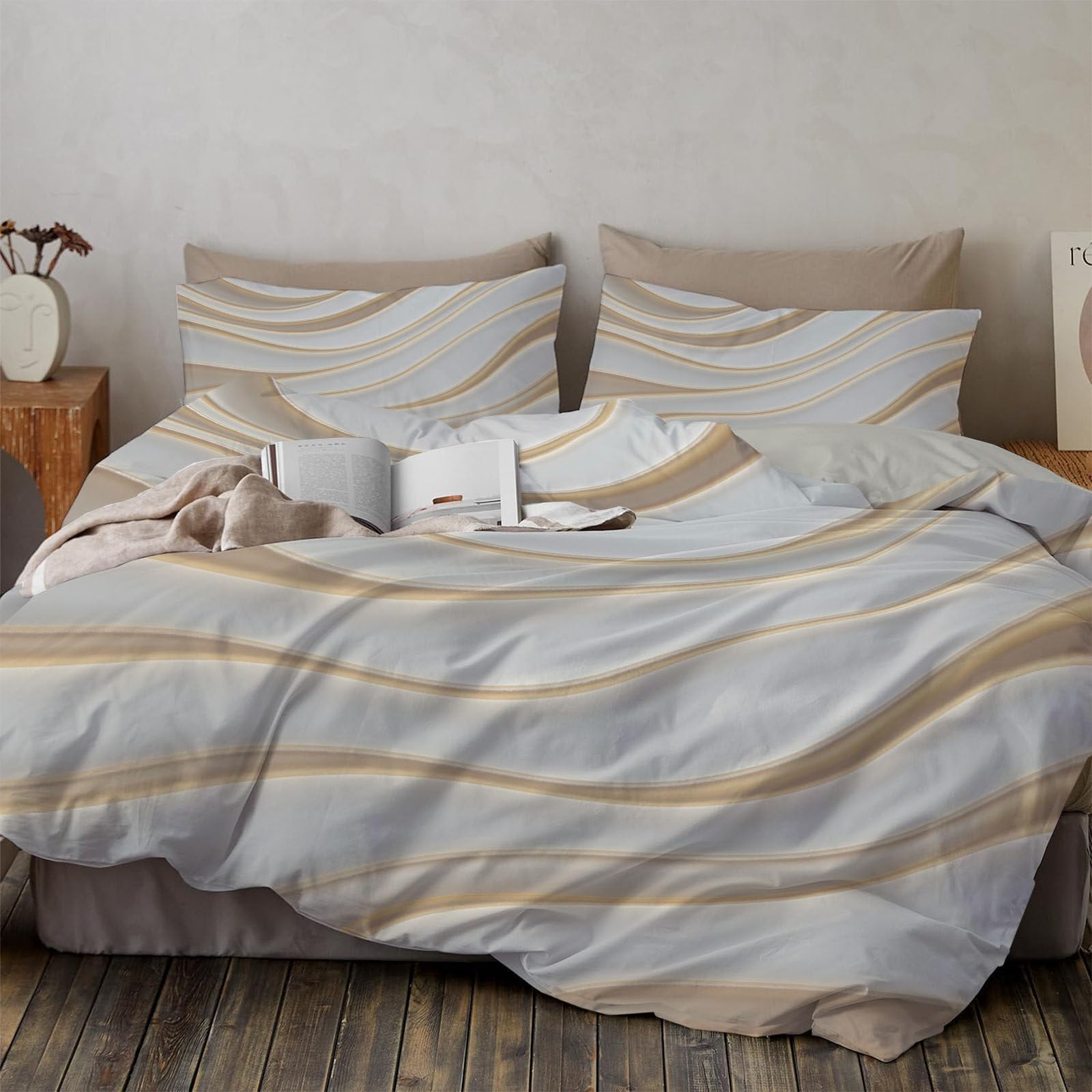 Housse de couette 140x200 microfibre beige beige avec deux taies d'oreiller