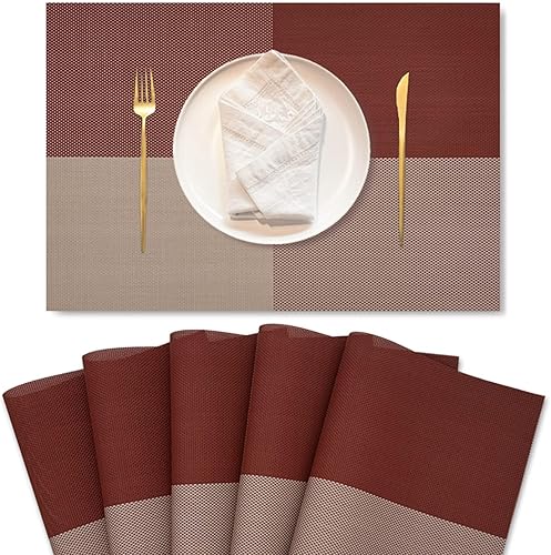 Miniatura 9 de Juego de 6 manteles individuales de PVC resistentes al calor, manteles individuales lavables de doble cara, fáciles de limpiar, adecuados para mesa