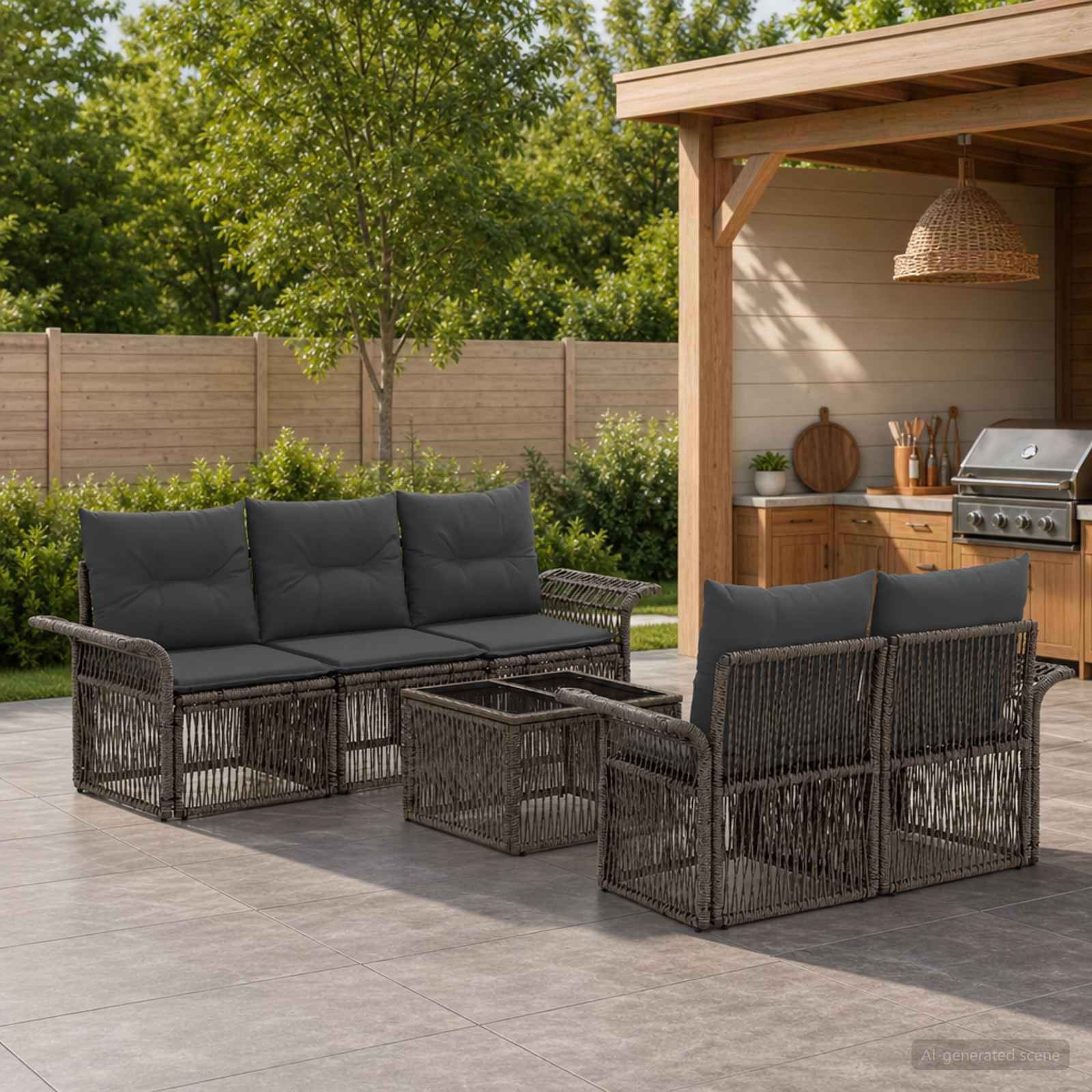 Generisch Gartensofa-Set 6 STK. Grau Poly-Rattan,Möbelgarnituren,49.952 kg-3434759