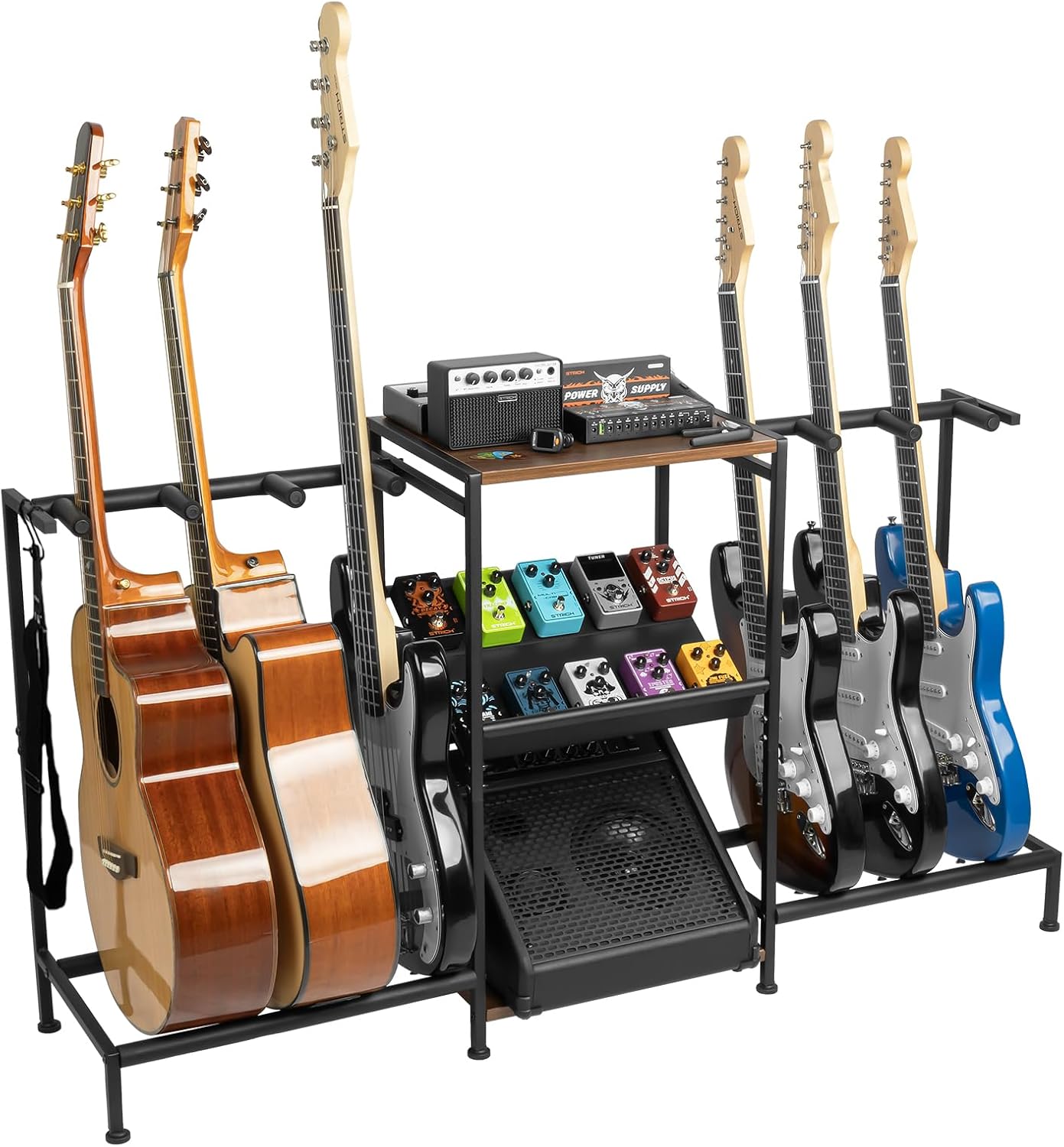 STRICH Guitar Stand - Multiple Guitar Rack with Pedals Organizer for Acoustic, Electric, Bass, Amp Accessories - Display Stand for Home Studio Music Room SMT-40 6 guitars SMT-40