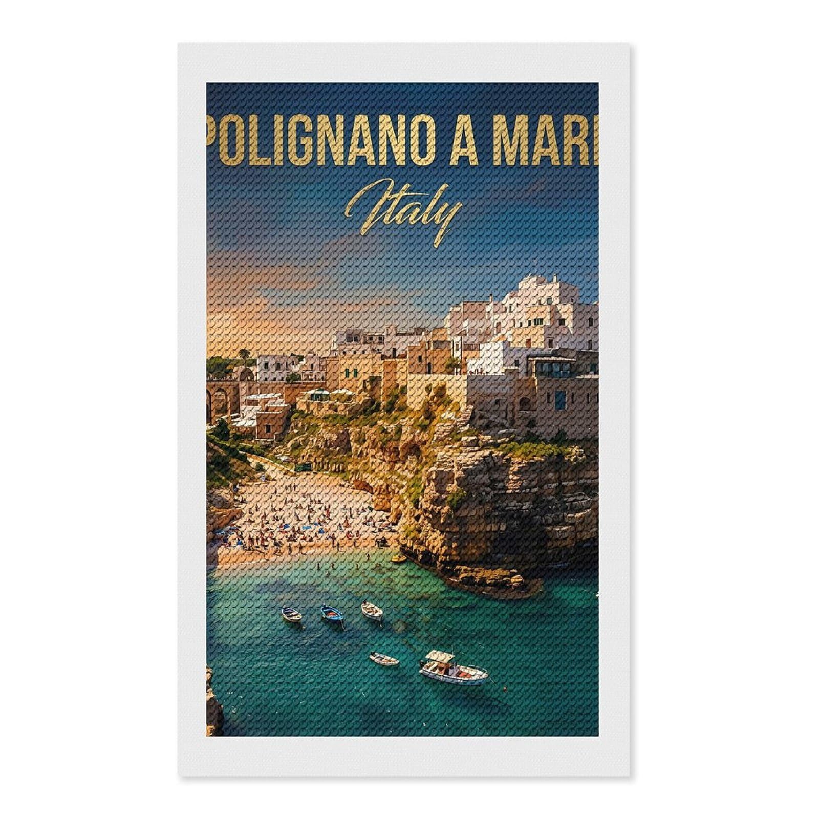 Junmoney Polignano A Mare, Italy Beach Scene Diamond Painting Kit 12"x20", Easy Handmade Project, Easy to Enjoy, Aesthetic Room Decor, Christmas Gift