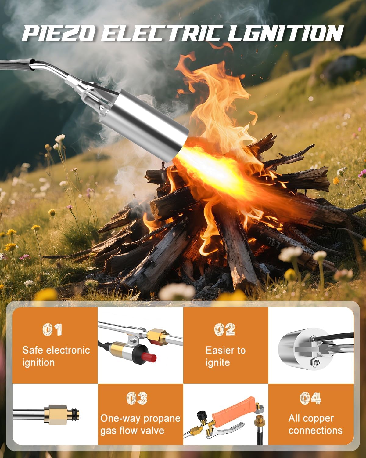 Propane Torch Weed Burner Kit, High Output with Long/Short Mode,11.5FT Hose Heavy Duty Blow Torch Flamethrower with Self Igniter and Turbo Trigger for Weeding,Roofing,Melting Ice,BBQ