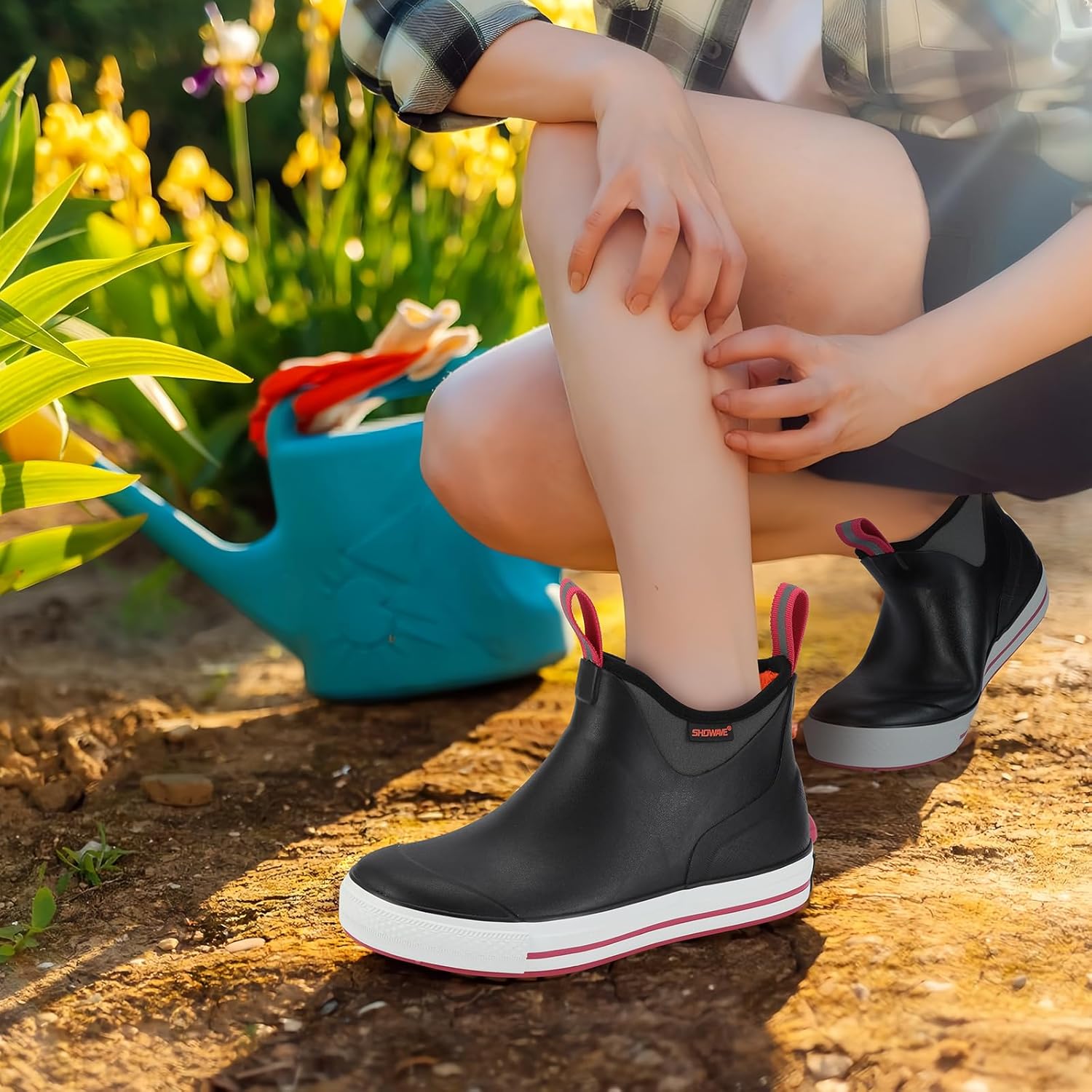 Showave Women's 6 Inch Ankle Deck Boots Waterproof Rain Footwear Rubber Mud Boots for Fishing Gardening Farming - Image 2