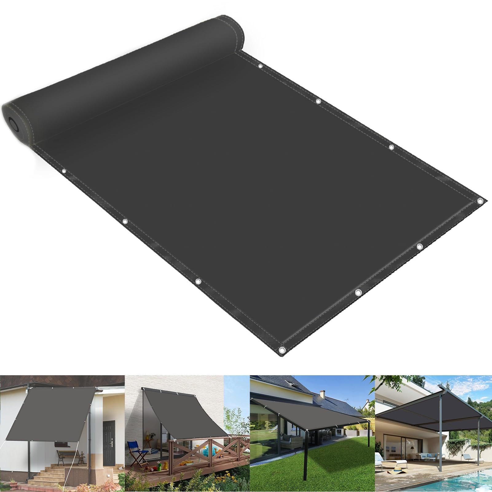 Terrassmarkiser 2 x 2.8 m Wodoodporny Trädgårdsnätduk Odporny Na UV I Warunki Atmosferyczne Parapety Przeciwsłoneczne Do Ogrodu Pergoli I Balkonów., Ciemny szary