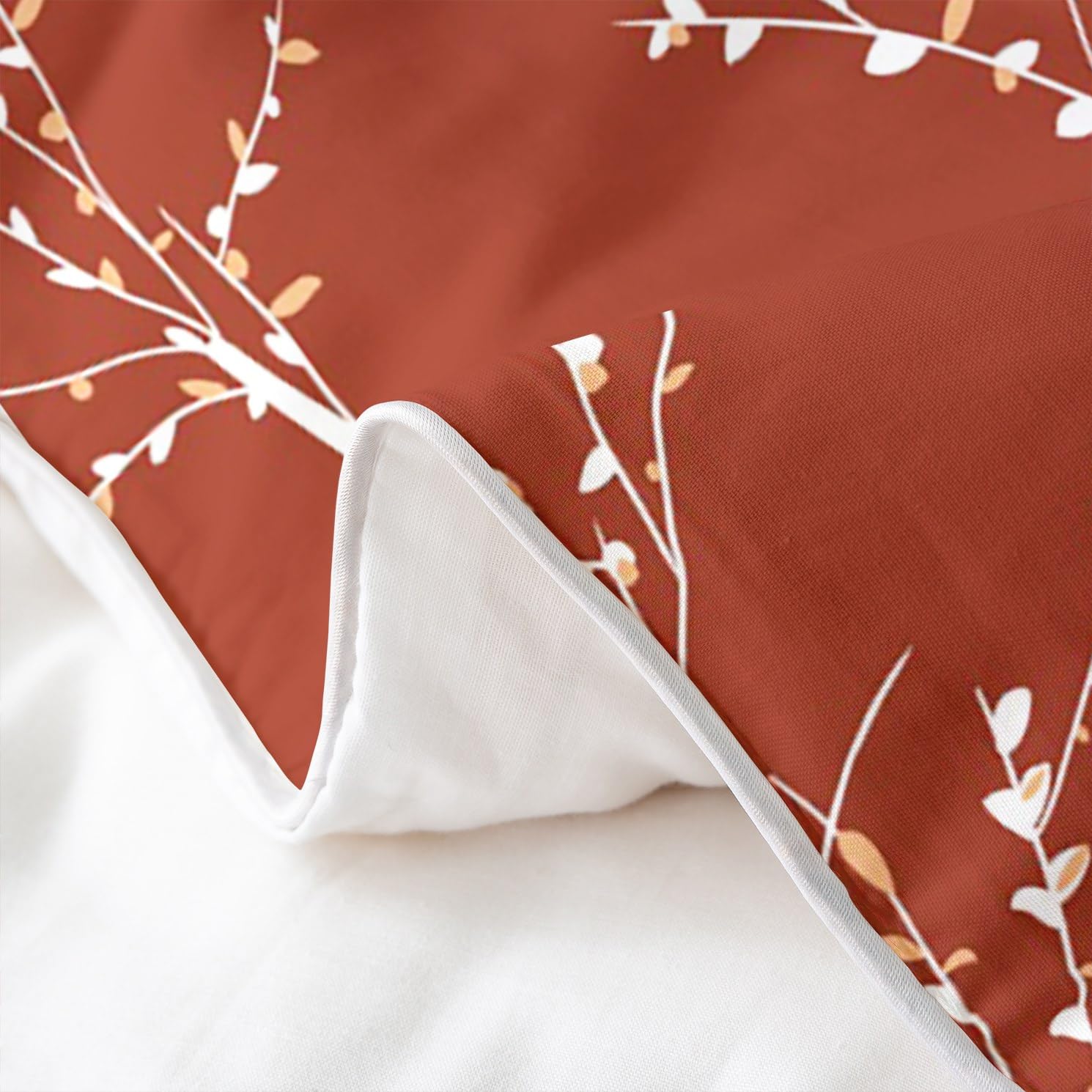Terracotta Branches Parure de Lit Housse de Couette 100% Coton Ensemble Réversible Fleur Plum Blossom Ensemble de literie Coton Décor Leaf Housse de Couette 140x200cm Parure de Lit