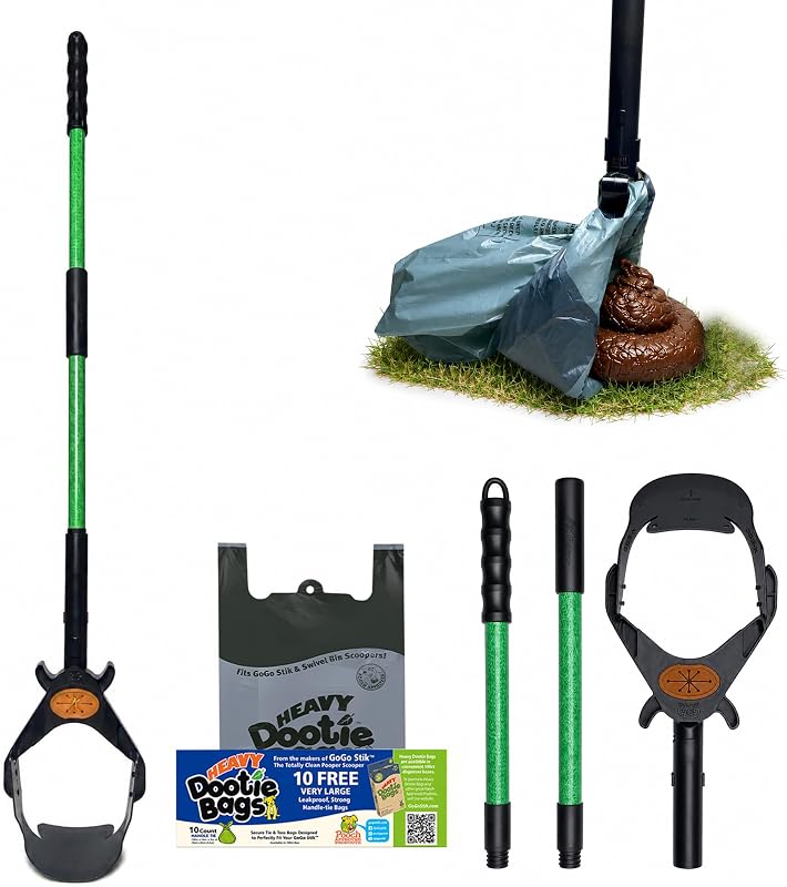 Pá coletora de fezes para cães GoGo Stik XP com cabo ergonômico e sacos Heavy Dootie, 37 cm