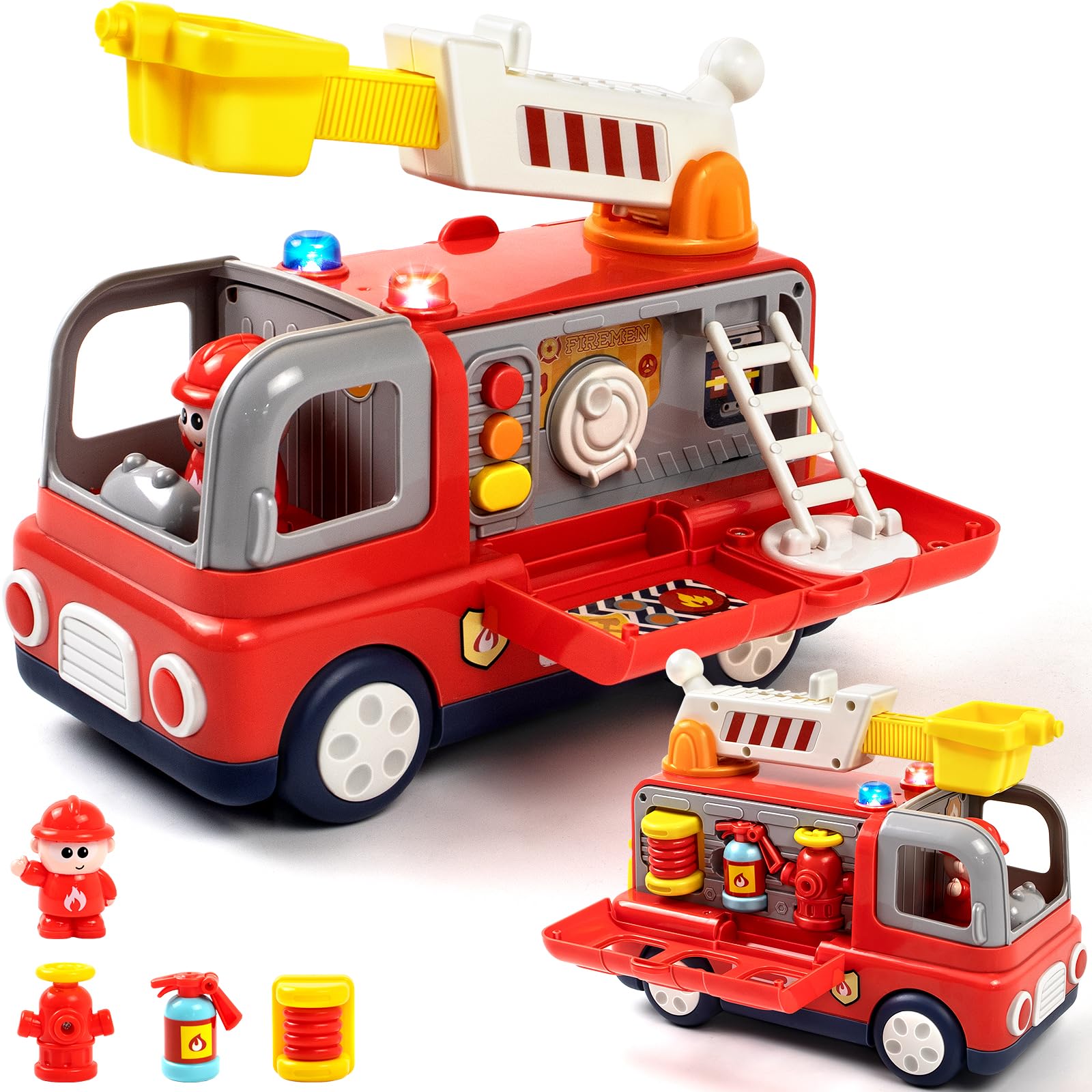 Vigili del fuoco, giocattolo a partire da 1 2 anni, Montessori giocattolo a partire da 1 2 anni con luce e suono, vigili del fuoco per bambini, regali per ragazzi ragazze, bambini Fire Truck veicoli