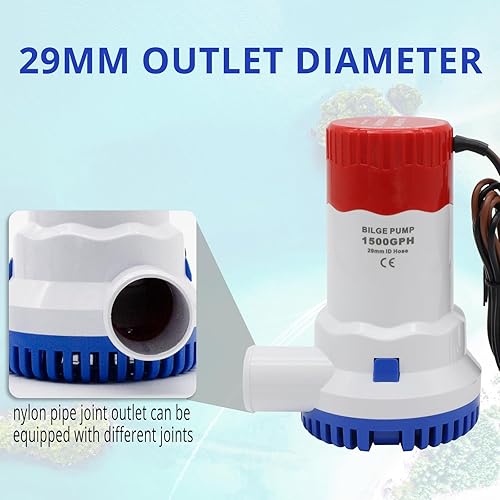 Miniatura 6 de Bomba de sentina 12 V 1500 GPH Bomba de agua de sentina para barco, bomba de sentina marina eléctrica con interruptor de flotador automático de