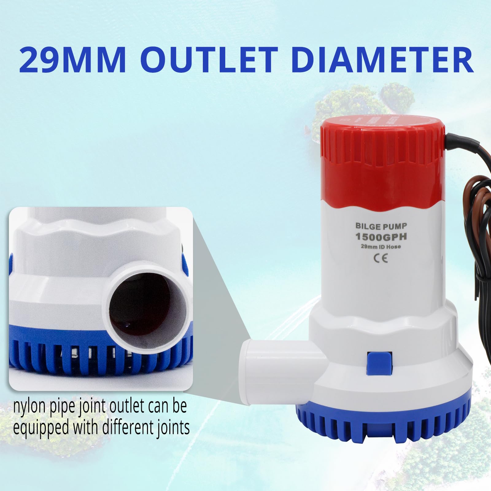 Bilgepumpe 12V 1500GPH Boot Bilge Wasserpumpe, Elektrische Marine Bilgepumpe mit Automatischer Boot Bilgepumpe Schwimmerschalter