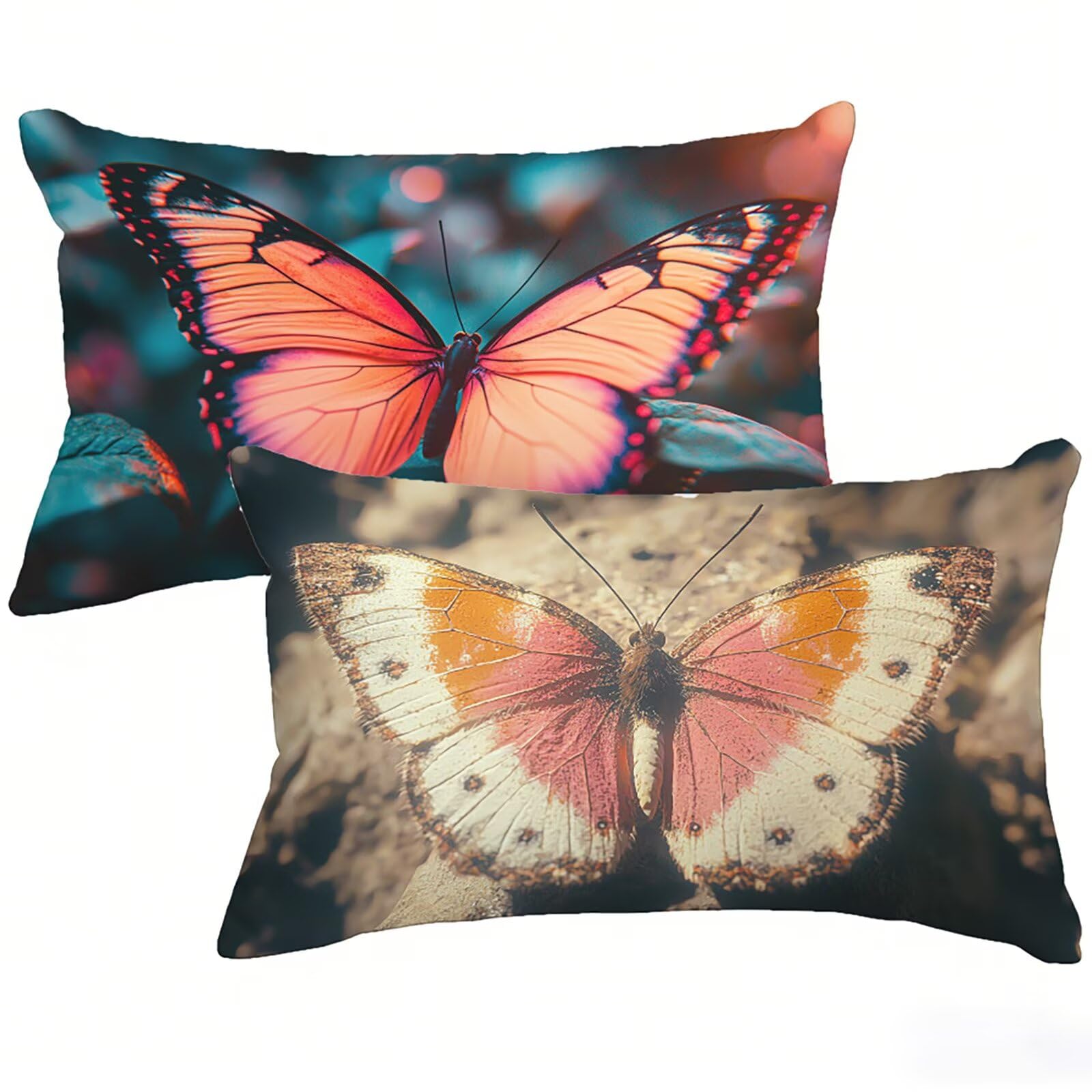 Housse de coussin 70 x 90 cm extérieur imperméable taie oreiller rectangulaire papillon
