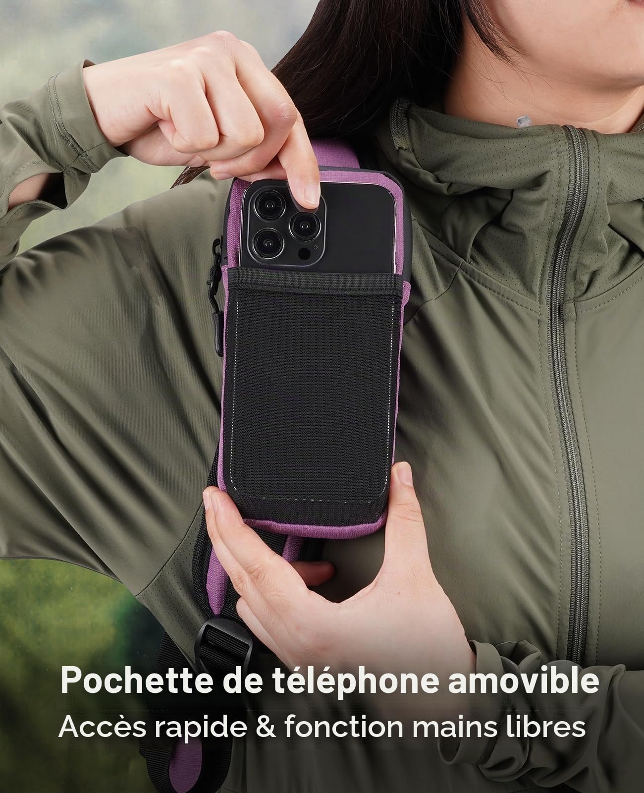 Sac à dos de randonnée 22 l pour homme et femme, petit sac à dos léger avec support pour téléphone, sac à dos de trekking avec bandes réfléchissantes pour cyclisme, camping, randonnée, lilas