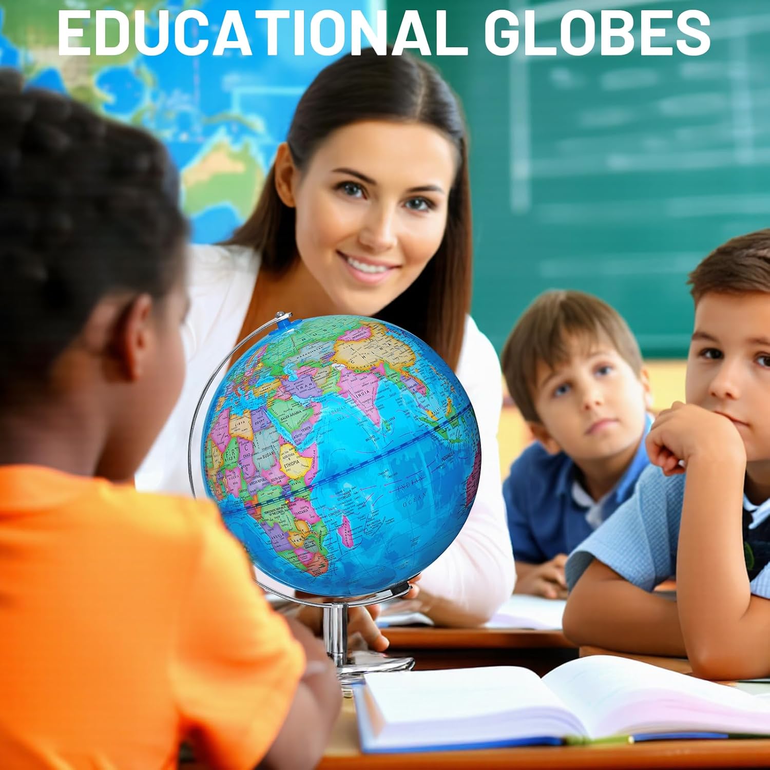 3 in 1 Illuminated World Globe, 9inch Globes with 88 Constellations & LED Night Light, Interactive STEM Toy with High Clear Map, Light Up Kids Globe Lamp for Learning