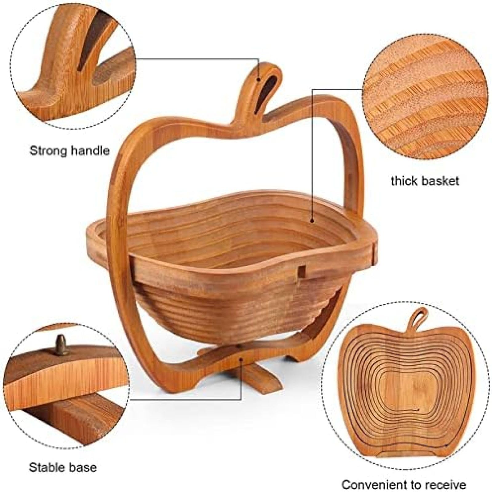 Cesto di frutta pieghevole in bambù di mela cesto di immagazzinaggio pieghevole portatile pieghevole piatto di frutta creativo decorazioni per la casa ecologiche  15