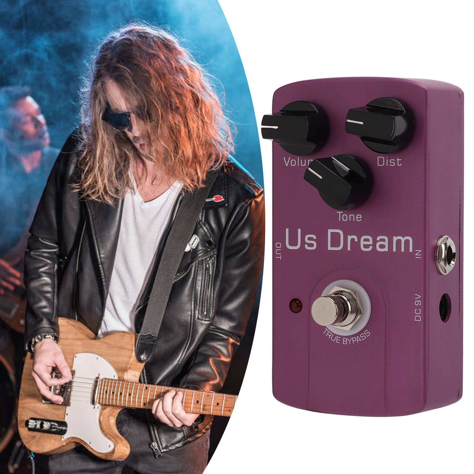 Pedał Gitarowy Distortion, Metalowa Konstrukcja z True Bypass, Analogowy Dźwięk o Wysokim Wzmocnieniu dla Gitar Elektrycznych i Muzyków Rockowych