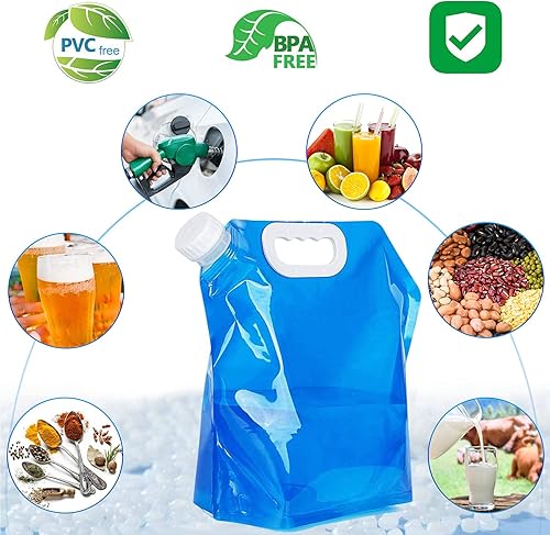 Miniatura 5 de Hakkin Bolsa plegable para agua, 4 unidades de 10 litros(2.6 galones), sin fugas, congelable, portátil, sin BPA, jarra de almacenamiento de plástico