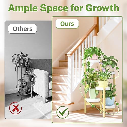 Miniatura 7 de iDavosic.ly Soporte de bambú de 5 niveles para plantas para interiores y exteriores con bandeja de plástico, estante de esquina escalonada para