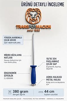 Transformacion 44 cm Profesyonel Bıçak Bileme Masadı Oval Kasap Şef Honlama Çeliği 304 Paslanmaz Çelik Saplı Bileyici 723678