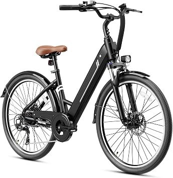 Jasion 26" Electric Bike for Adults, Internal Removable Battery Electric Bicycle,4 Modes & 7-Speed,750W Peak Motor,Max 25Mph & 50Miles City Commuter Ebike,Shock Absorber,UL2849 Certified,Black-New