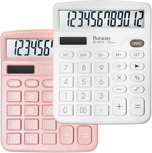 Miniatura 1 de Calculadoras paquete de 2 calculadoras de escritorio con pantalla LCD de 12 dígitos batería Sola y AA calculadoras electrónicas de doble potencia
