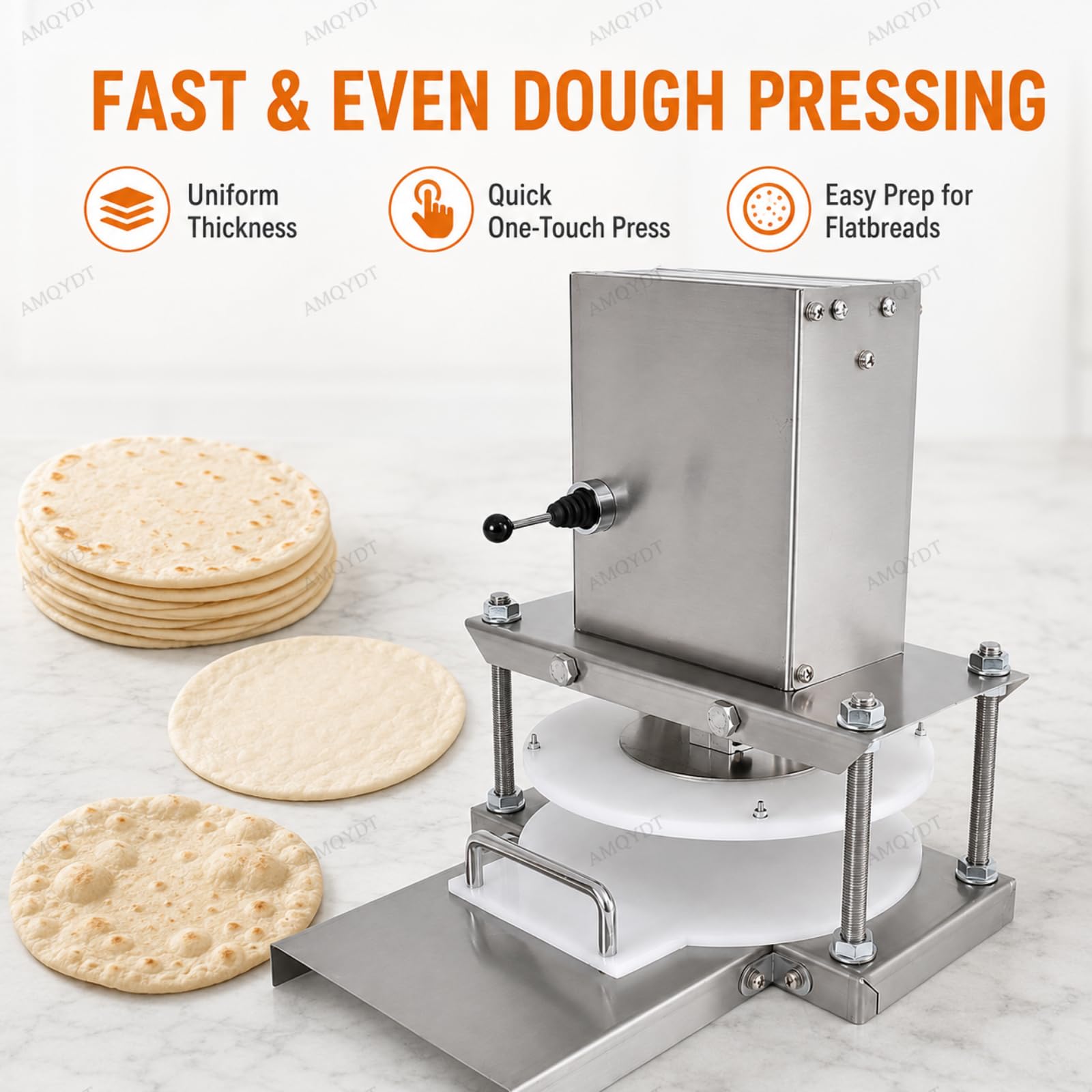Pressa elettrica per impasto, in acciaio inox, con piastra da 22 cm, pressione 2000N, pressatore per impasto non riscaldante, per pizza, tortilla, tortilla, pasticceria
