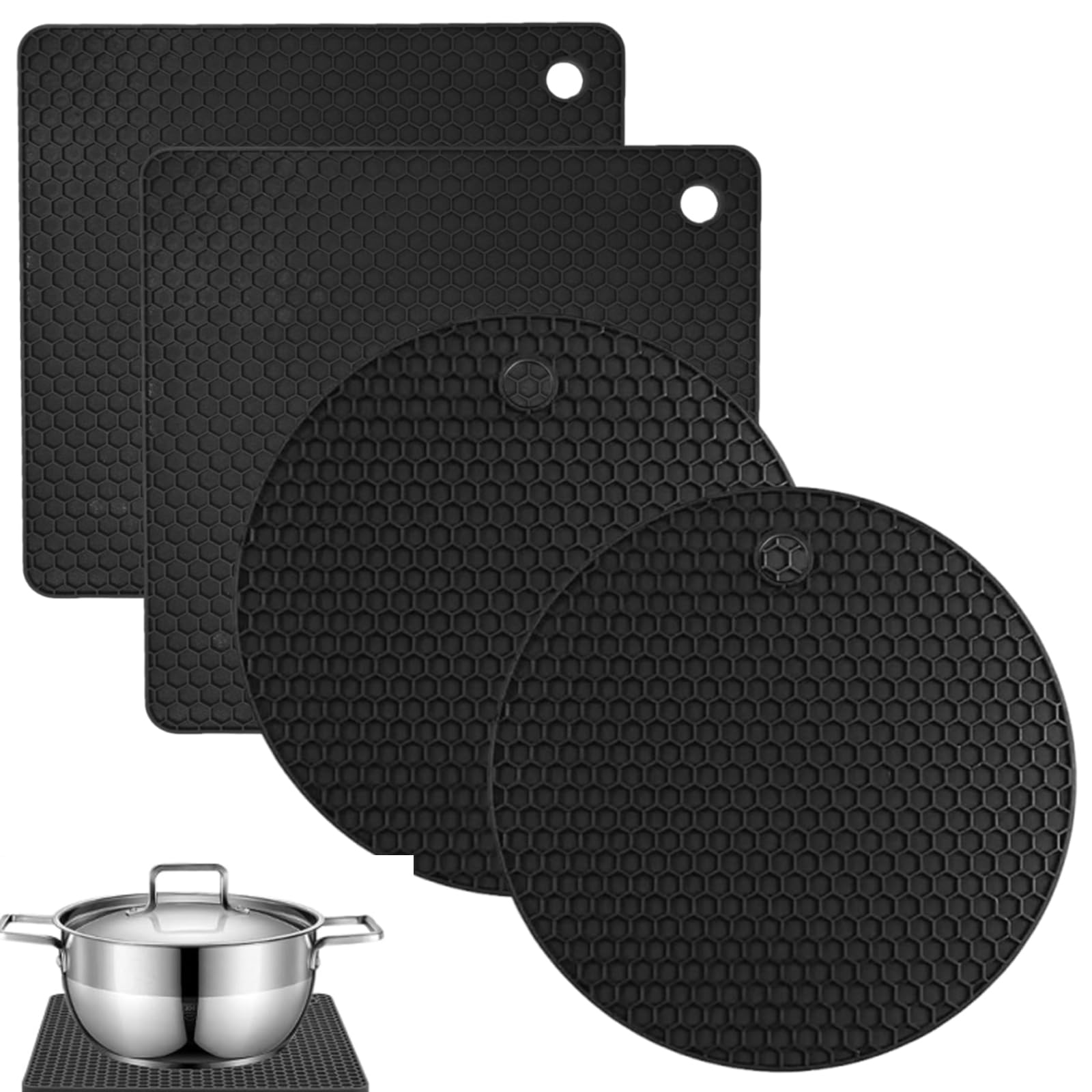 Pack of 4 Silicone Trivet Mats, Silicone Trivets for Kitchen Worktops, Heat Resistant Multi-Purpose Anti Slip Dining Table Mat, for Hot Pots Holder, Pads for Kitchen Cooking & Dining