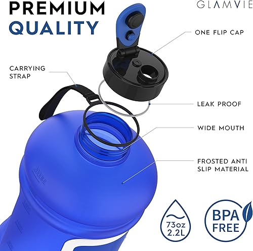 Miniatura 4 de Glamvie Botella de agua deportiva de 73 onzas con asa, jarra de agua reutilizable grande de 2.2 litros para deporte y fitness con estuche de