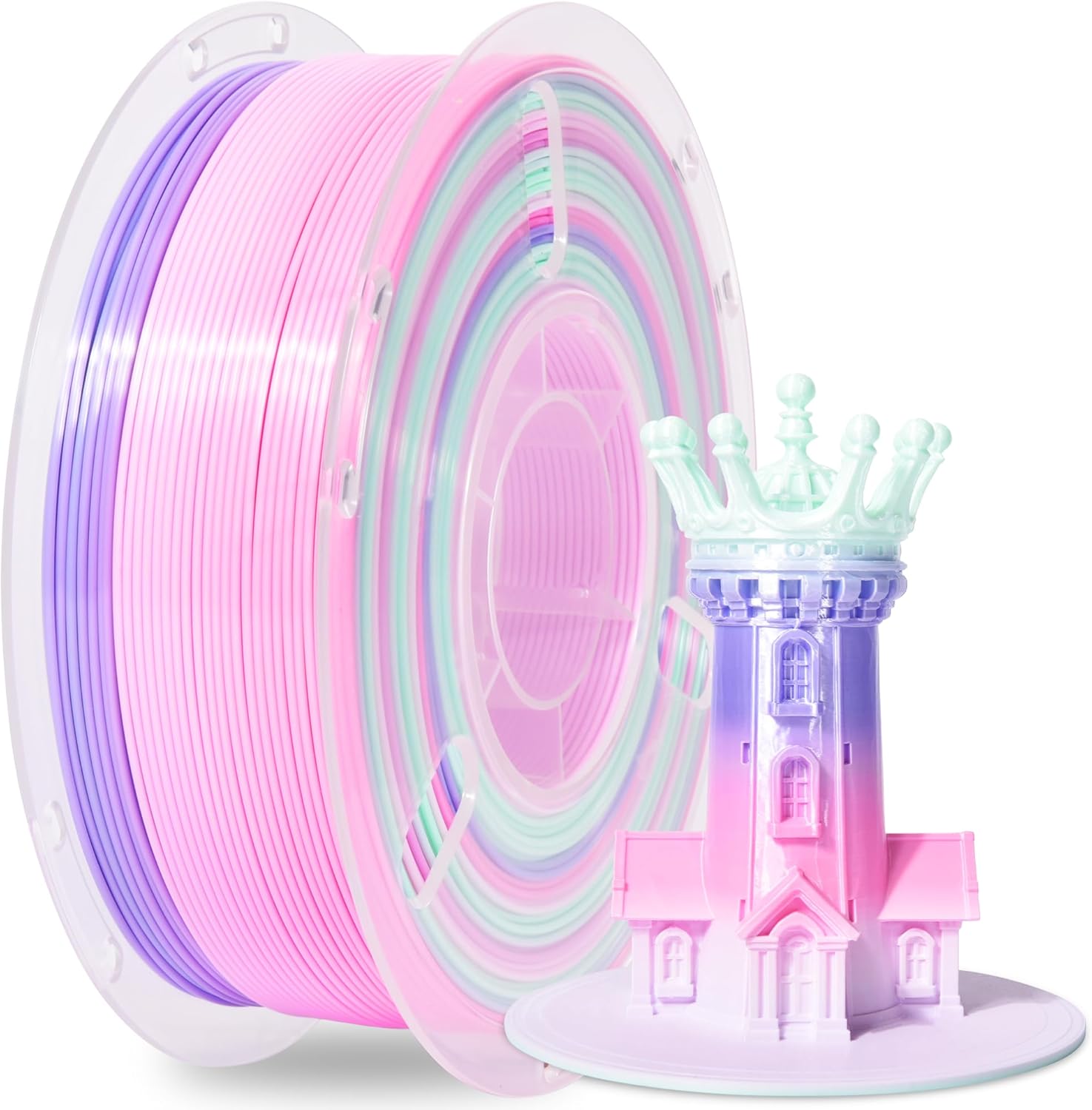 RAMBERY 3D Printer Filament 1.75mm Silk Rainbow PLA Filament Fast Color Change Multi-Color 3D Printing Filament, Pink Purple Mint Green, 1kg(2.2lbs) - Image 8