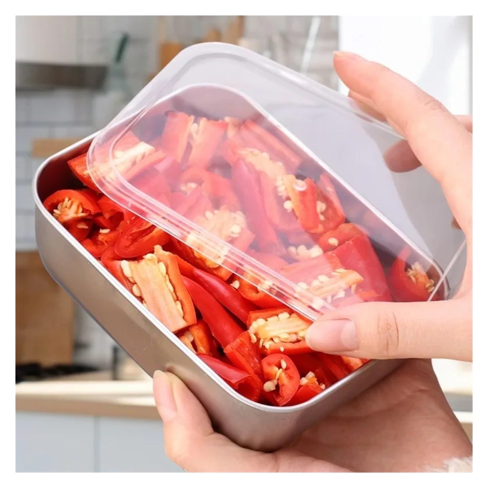 Boîte de stockage des aliments au réfrigérateur avec couvercle en plastique, Compatible les conteneurs métalliques carrés pique-nique 6/3 pièces(6PCS-With cover)