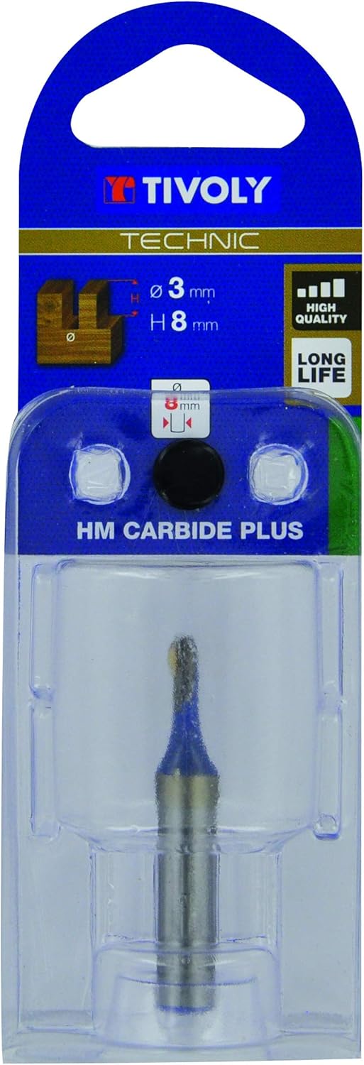 TIVOLY - 1 Straight Router Bit Ø 3mm - Carbide Blade Diamond Sharpened - 5/16" - 8mm Shank