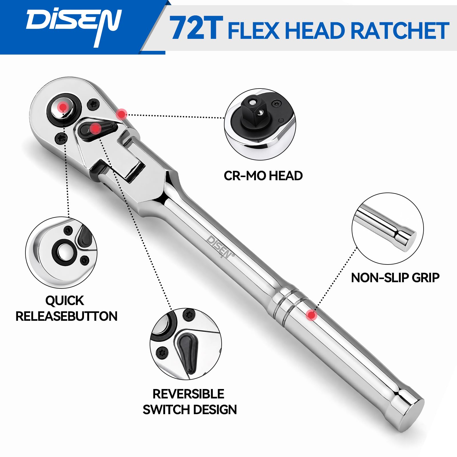 DISEN Flex-Head Ratchet Wrench Set - 3 Piece -3 DISEN Flex-Head Ratchet Wrench Set - 3 Piece -3