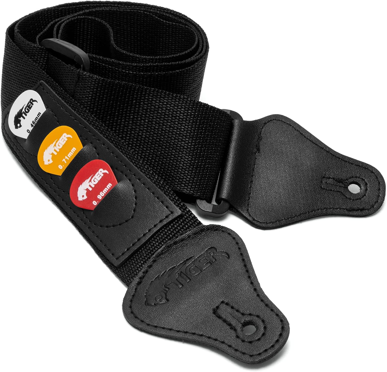 TIGER STP4-BK Guitar Strap with Plectrum Holders Black