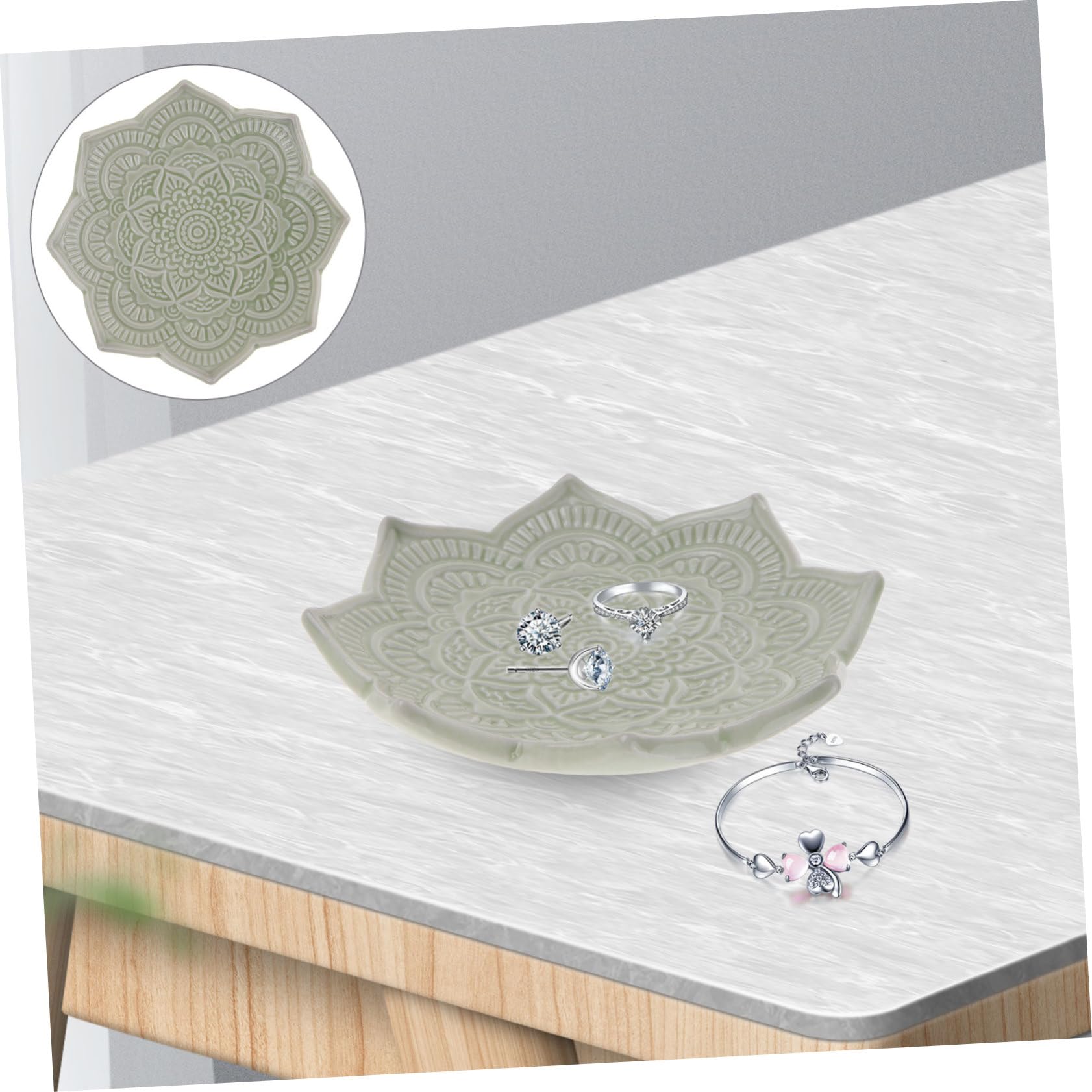 Healvian 5 Stück Schmuckschale aus Keramik Ringgericht Ringe Geschirrhalter Kommode golden Goldschale ringhalter schale Schmuckring Schale Ringschale weißes Porzellan Green