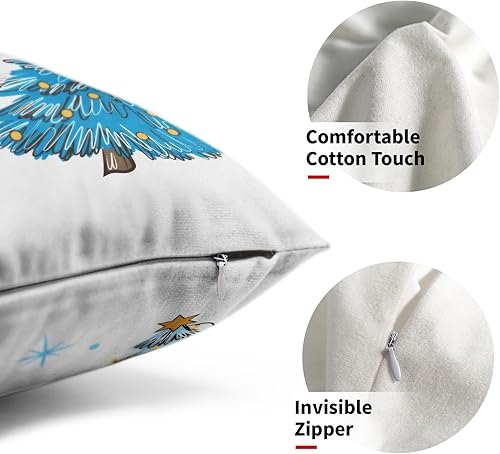 Miniatura 3 de Juego de 2 fundas de almohada lumbares azules de 12 x 20 pulgadas con diseño de árbol de Navidad con estrellas y luces de árbol de Navidad, fundas