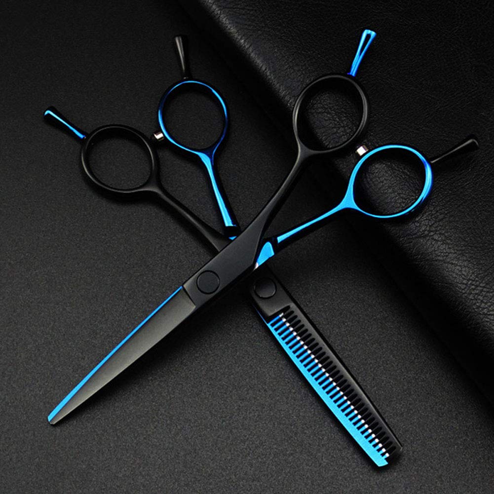 Profesional Japón 440C 5,5 pulgadas azul y negro tijeras de corte de pelo corte de pelo adelgazamiento tijeras de corte de pelo tijeras de peluquería juego para hombres y mujeres
