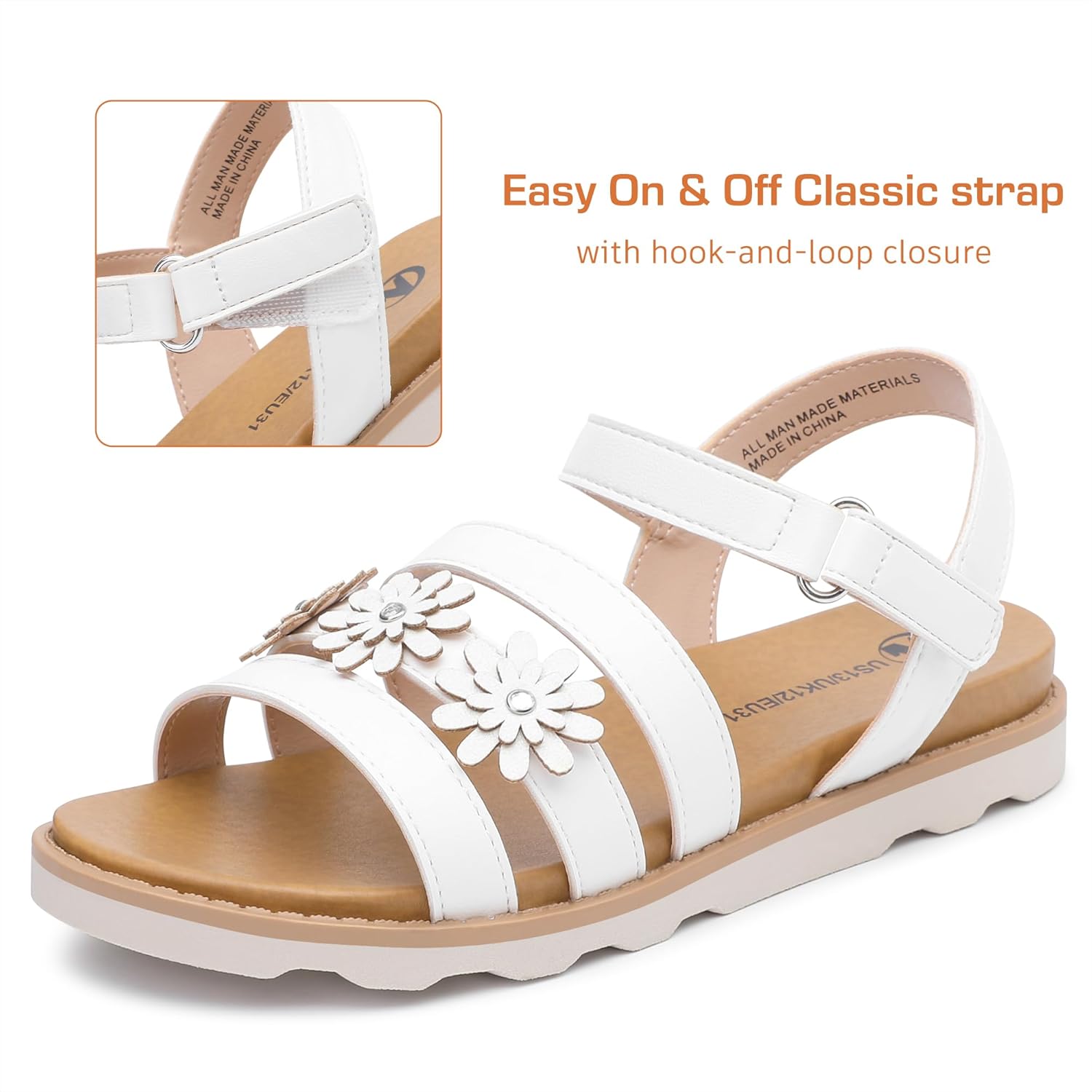 Bigwow Girls Sandals Thick Sole Open Toe Summer Flat Shoes Dress Sandals for Little Big Kid