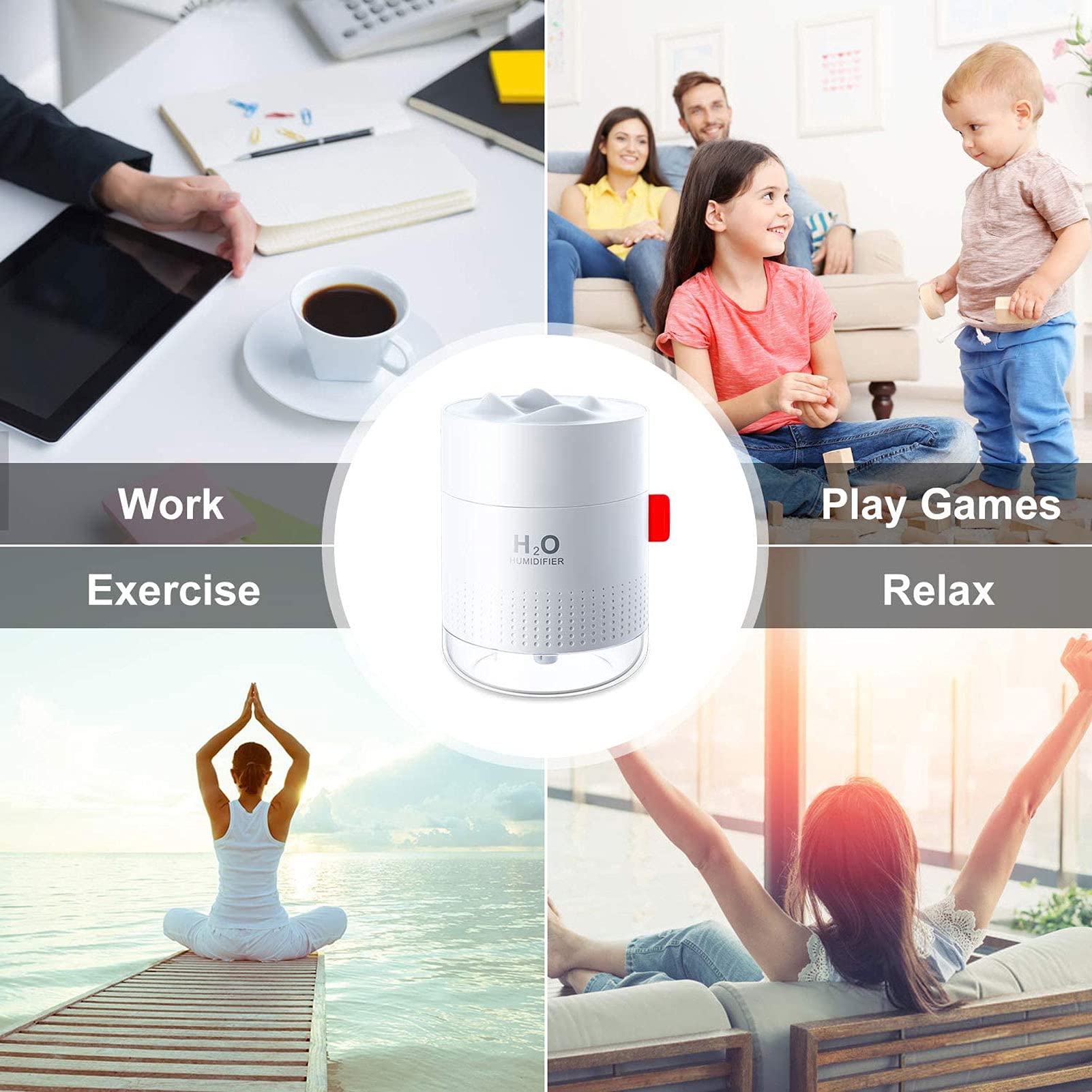 500ml Cool Mist NawilżAcz Powietrza Cichy UltradźWięKowy NawilżAcz USB z Lampką Nocną, Bezwodnym Automatycznym WyłąCzaniem, do Domu, Jodze, Biurze(Color:niebieski)