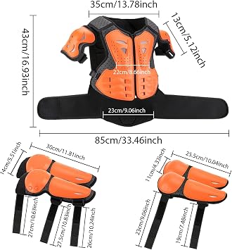 Kids Motorcycle Gear Set 1 Set Breathable Shockproof Adjustable Protective Body Armour for Dirt Bike Bicycle Skateboard Motocross Riding Resistant Orange