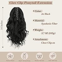 Vista 2 de BARSDAR Extensiones de cola de caballo con clip de garra, extensiones de cabello corto ondulado negro de 14 pulgadas para mujer, extensiones