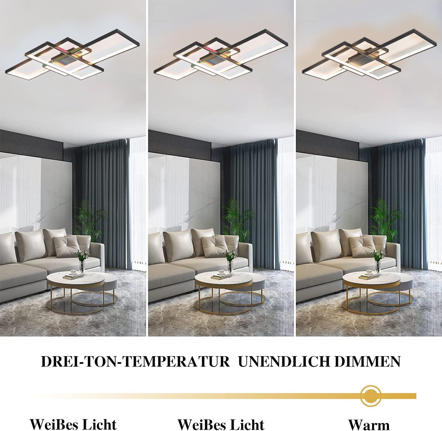 LED Deckenlampe Wohnzimmer Deckenleuchte Schwarz (80x45x9cm, 70w) Modern Wohnzimmerlampe Dimmbar mit Fernbedienung, Groß Deckenbeleuchtung Lang für Wohnzimmer Büro Esszimmer Schlafzimmerlampe